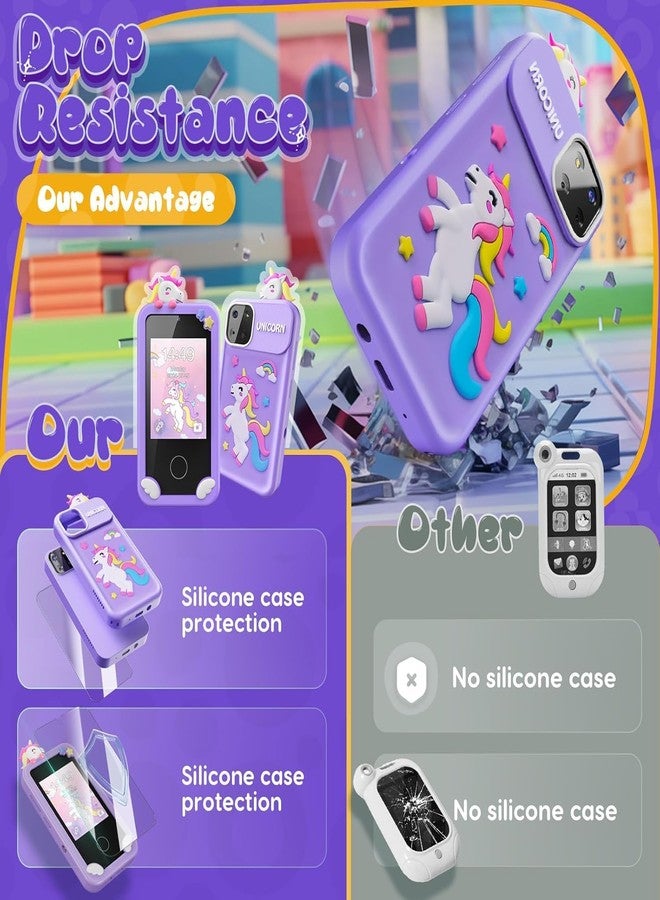 Cason Small Smart Phone for Boys & Girls,2.8” Touch Screen Mini Toy Phone for Kids with Dual Camera, Music Player, Games Kids Mobile with 8GB SD Card (Purple) - Image 4